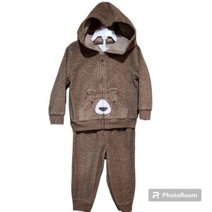Carter's Toddler Velour Teddy Bear 2 Piece Hooded Jogger Set Size 12M